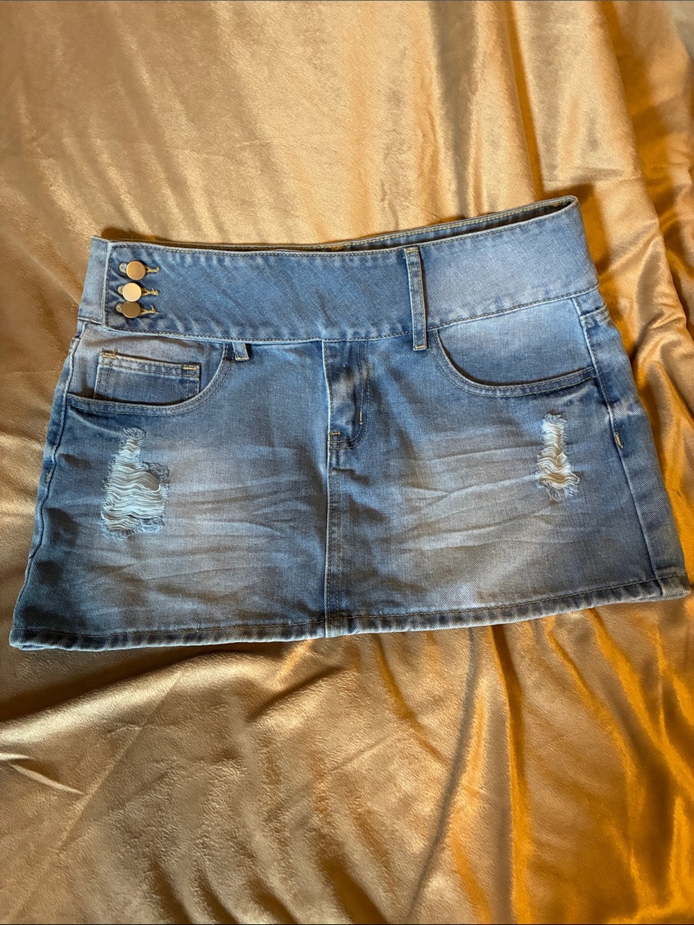 Light Blue Wash Distressed Denim Mini Skirt- Size Medium- NWOT